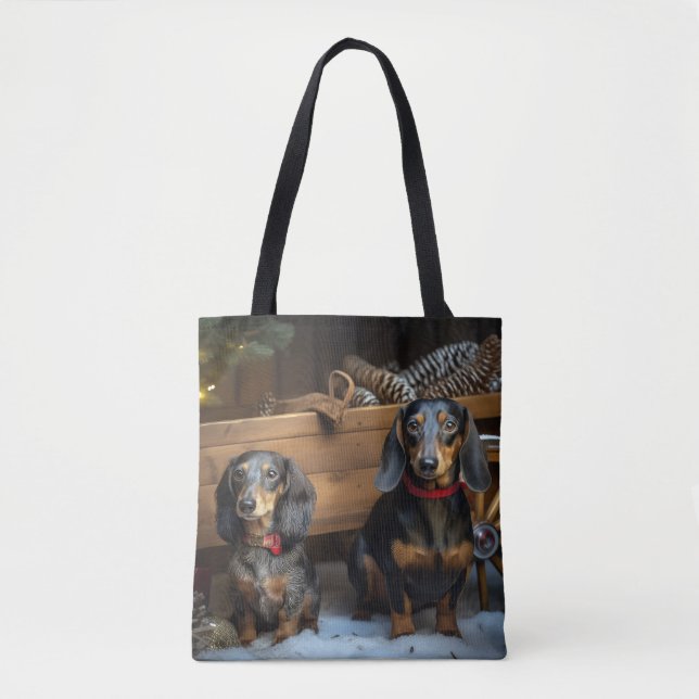 Dachshund Snowy Sleigh-juldekretet Tygkasse (Framsida)