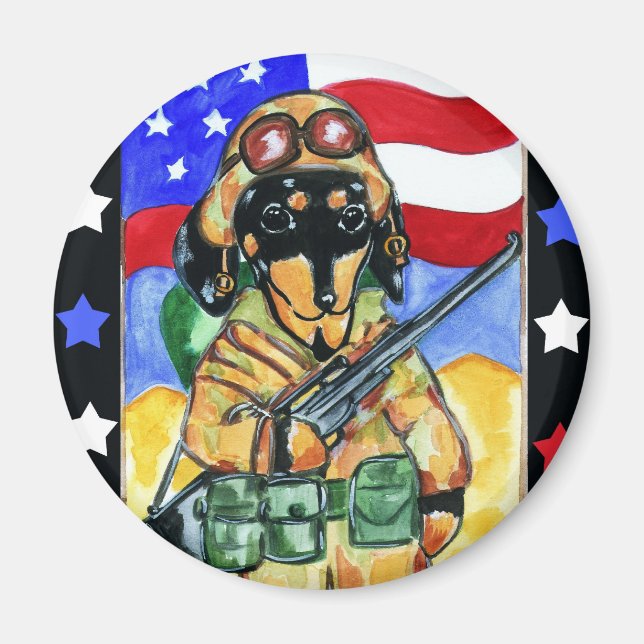 Dachshund-soldat Magnet (Framsidan)