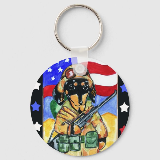 Dachshund Soldier Nyckelring (Framsida)