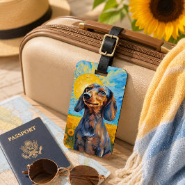 Dachshund Solsken & Solrosor Van Gogh Stil Bagagebricka