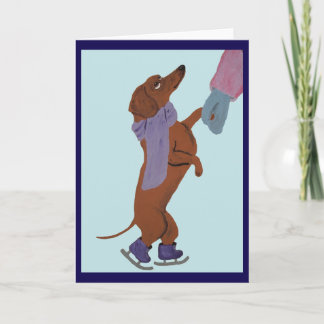 Dachshund som åker is med sin mamma kort