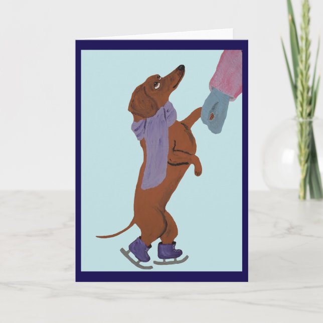 Dachshund som åker is med sin mamma kort (Framsida)