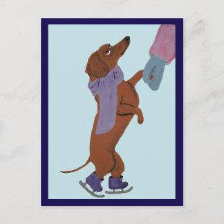 Dachshund som åker is med sin mamma vykort