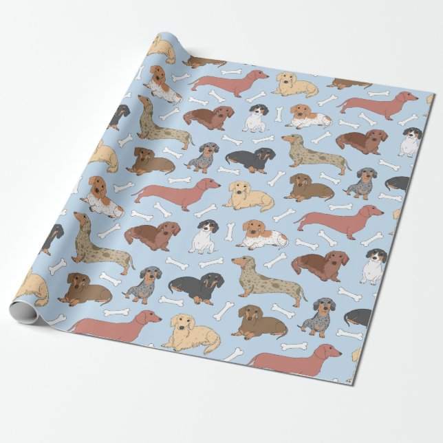 Dachshund Sort mönster Presentpapper (Utrullad)