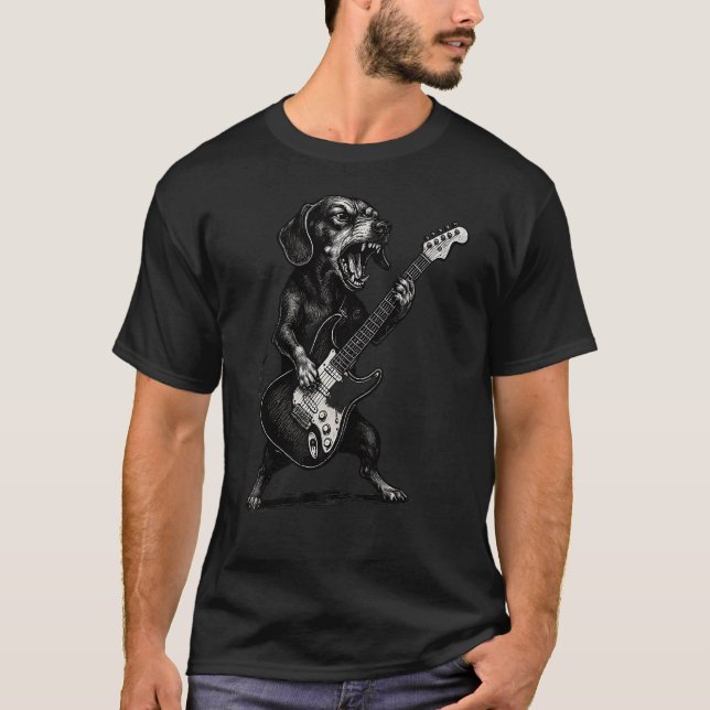 Dachshund spelar elgitarr t shirt (Framsida)