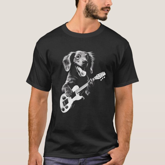 Dachshund Spelar Guitar Funny Guitar Hund tröja (Framsida)