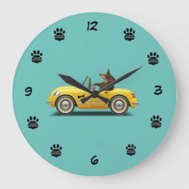 Dachshund Sports Car Driver Clock Stor Klocka