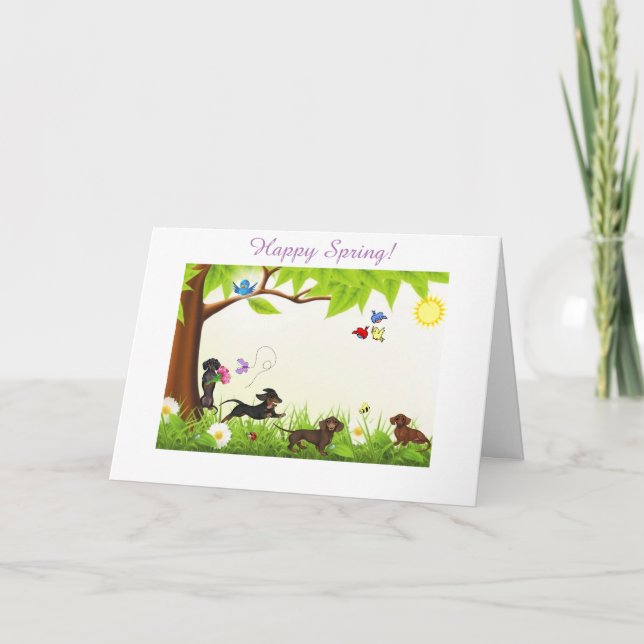 Dachshund Spring valfritt hälsningskort för Tillfä Kort (Framsida)