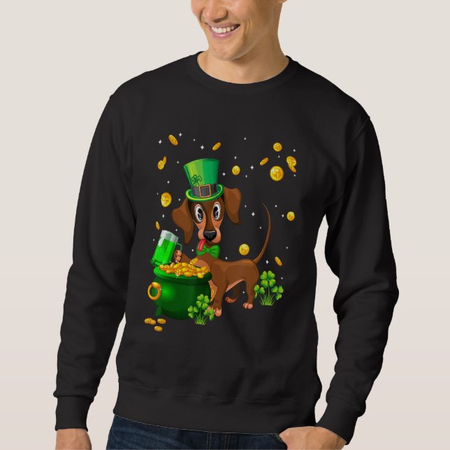 Dachshund St Patrick S Day Irish Klöver Hund älska Lång Ärmad Tröja (Framsida)