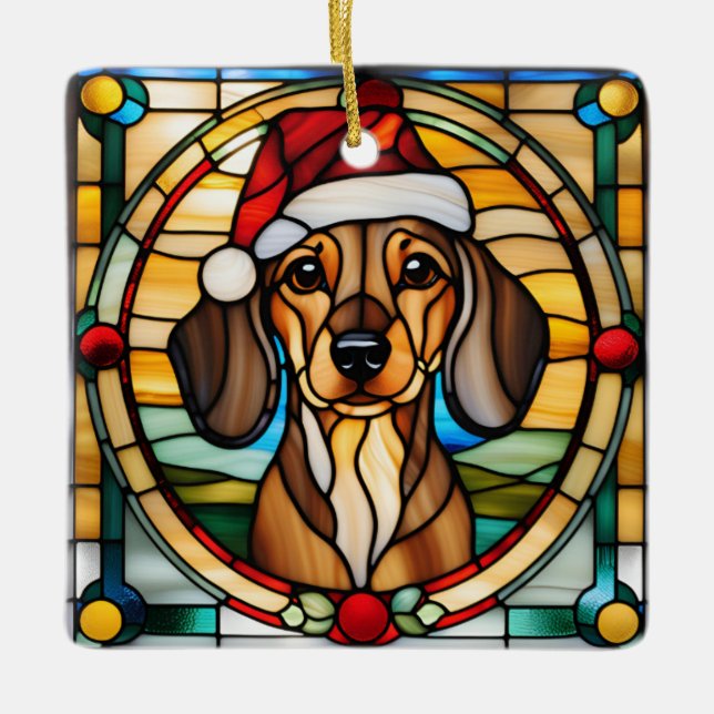 Dachshund Stained Glass Christmas Ornament (Framsida)