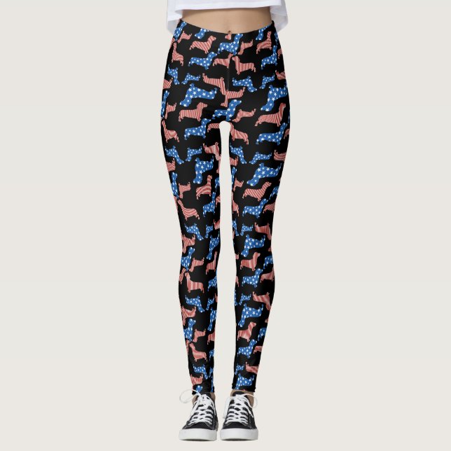 Dachshund Stars och stripes Leggings (Framsida)