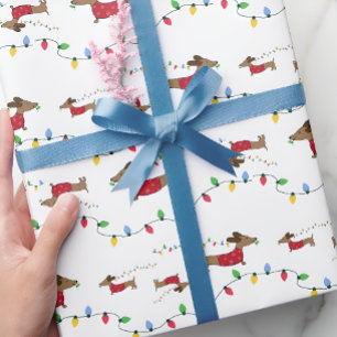 Dachshund Stealing Julgran Ljus Gift Wrap Presentpapper
