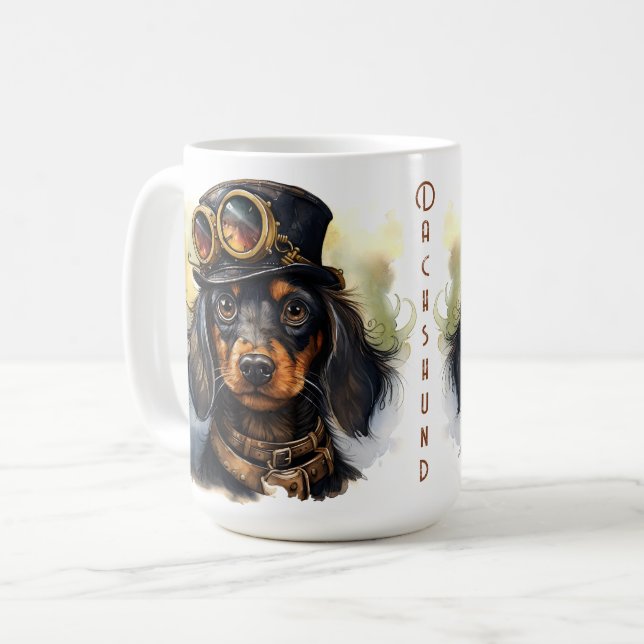 Dachshund Steampunk Hund Kaffemugg (Framsida vänster)