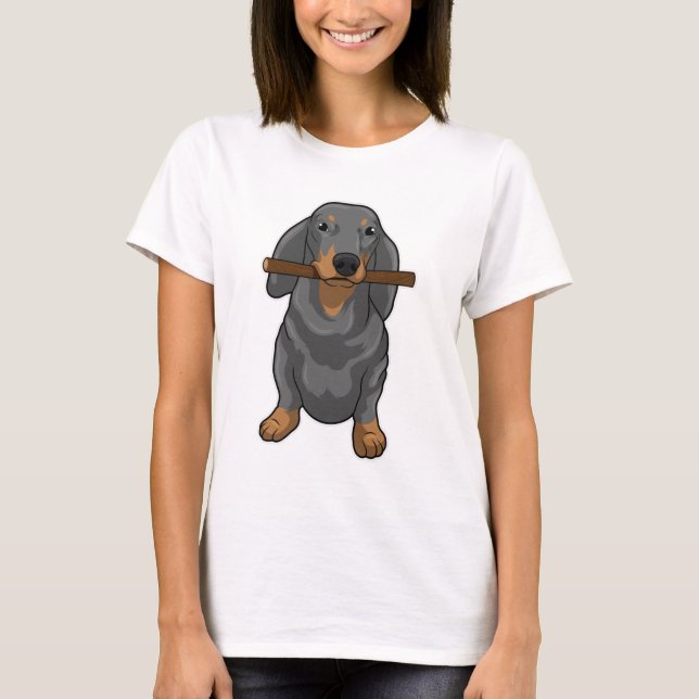 Dachshund Stick T Shirt (Framsida)