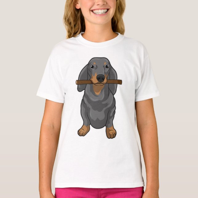 Dachshund Stick T Shirt (Framsida)