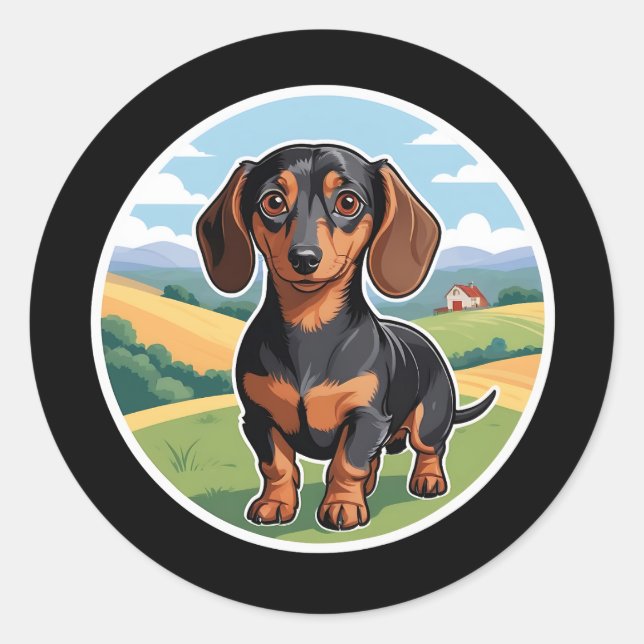 Dachshund Sticker Runt Klistermärke (Framsida)