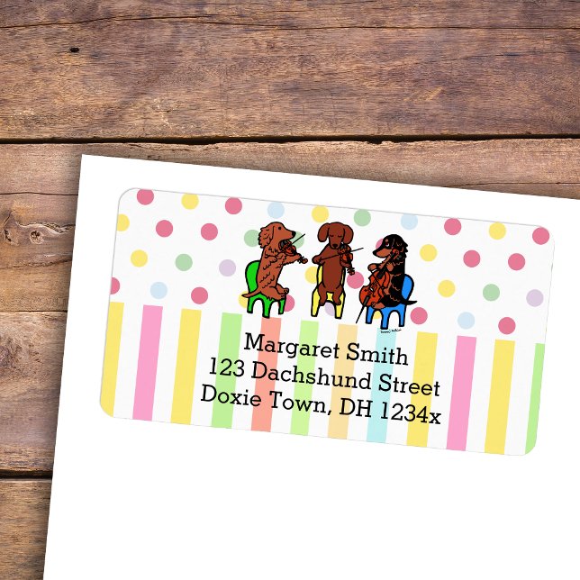 Dachshund Stråktrío Adressetikett (Dachshund String Trio Return Address Label for Dog Lovers who own Dachshunds.  Music theme design.)