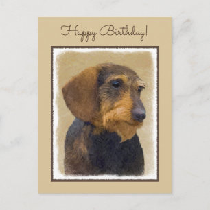 Dachshund (Strävhårig) Målning Original Hundkonst Vykort