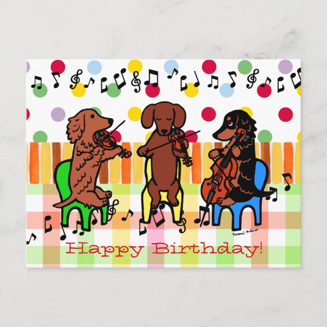 Dachshund String Trio Birthday Vykort (Framsida)