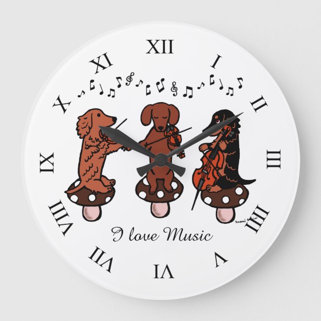 Dachshund String Trio Musician-väggklocka Stor Klocka (Framsida)