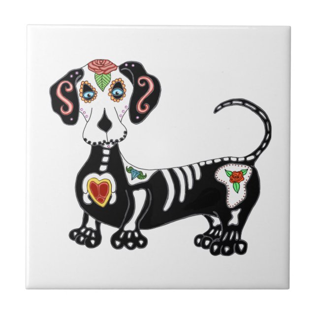 Dachshund Sugar Skull Kakelplatta (Framsidan)