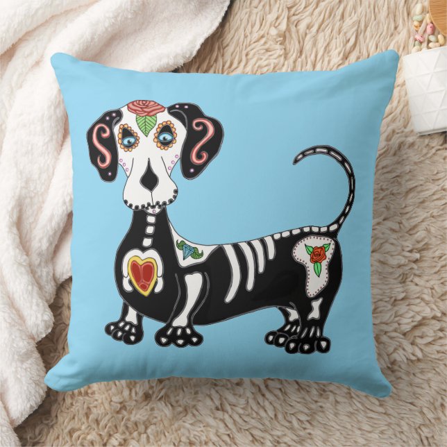 Dachshund Sugar Skull Kudde (Filt)