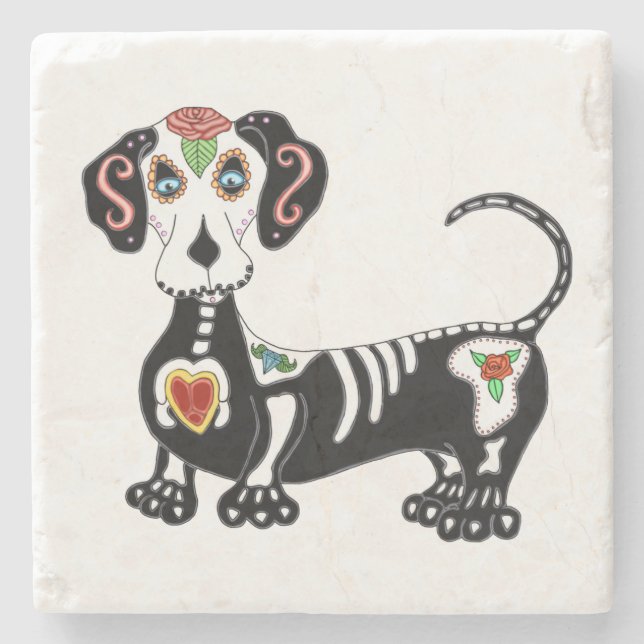 Dachshund Sugar Skull Stenunderlägg (Framsidan)