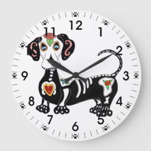 Dachshund Sugar Skull Stor Klocka