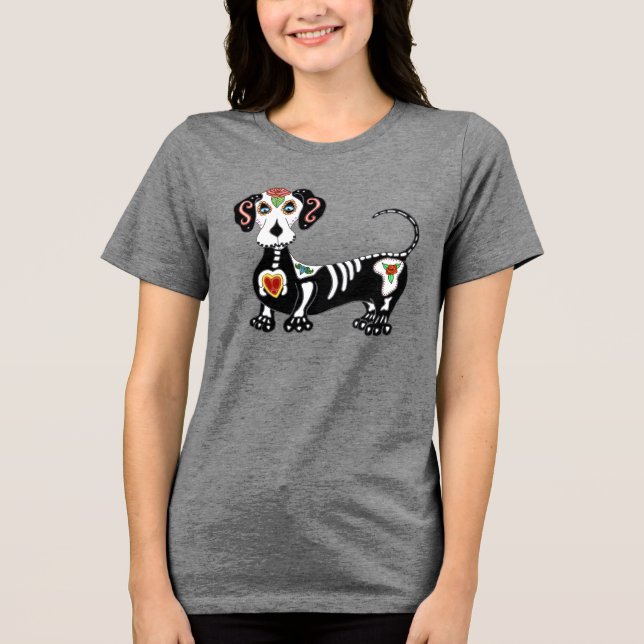 Dachshund Sugar Skull T Shirt (Framsida)