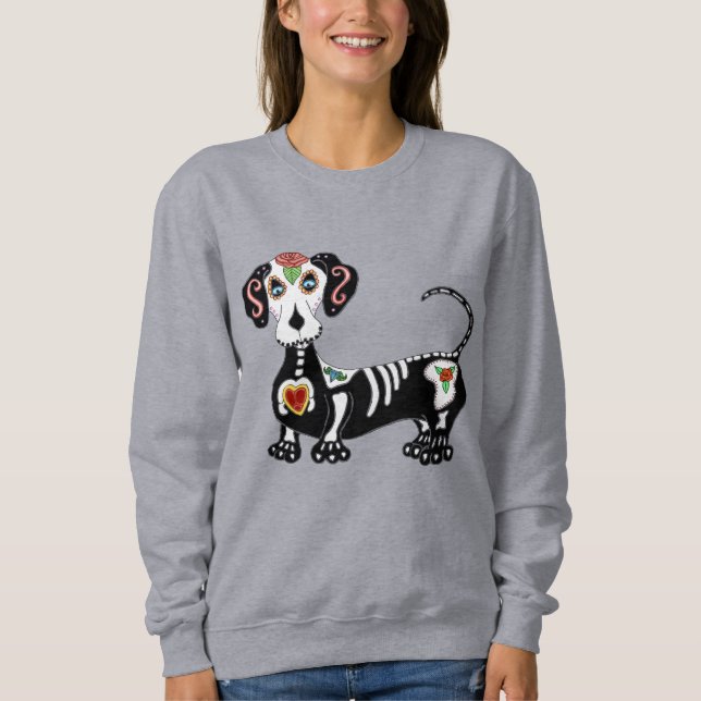 Dachshund Sugar Skull T Shirt (Framsida)