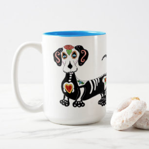 Dachshund Sugar Skull Två-Tonad Mugg