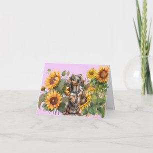 Dachshund Sunblommor valfritt hälsningskort för Ti Kort