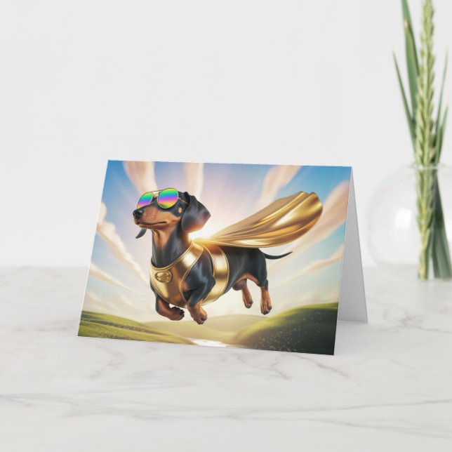 Dachshund Superhjälte Välkomstkort Kort (Framsida)