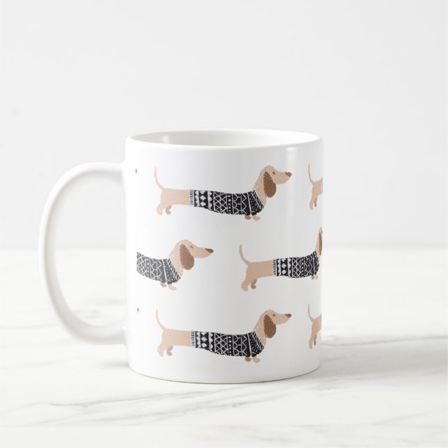 Dachshund Svart Jultröja Mönster Rolig Kaffemugg (Vänster)