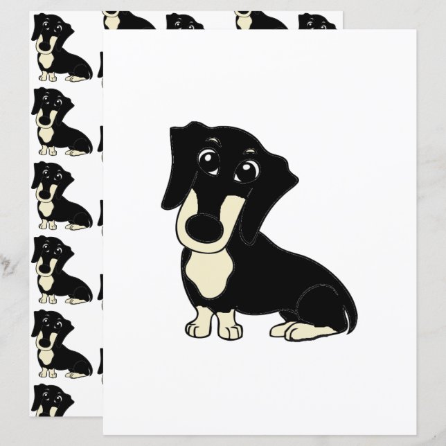 dachshund svart och kräm tecknad skrapbokspapper (Fram/baksida)
