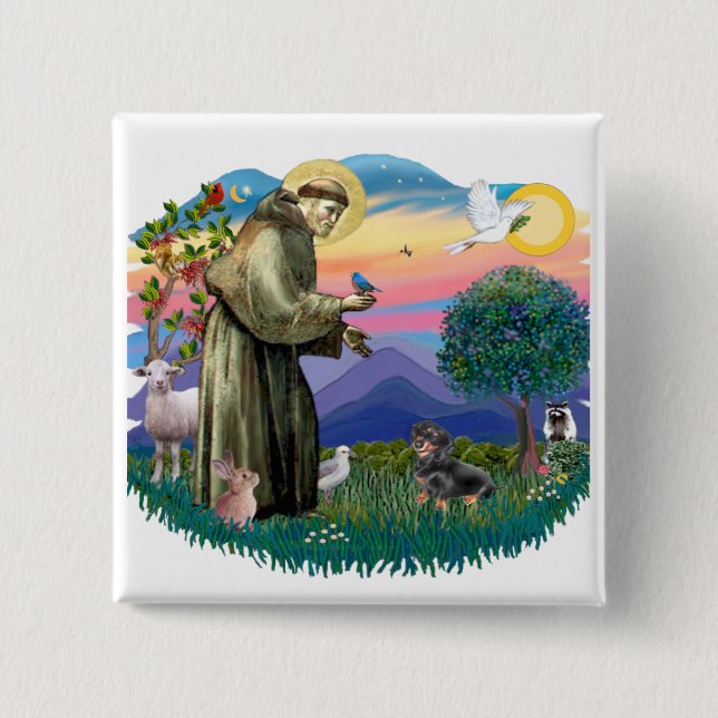 Dachshund (svart och tan) knapp (Framsida)