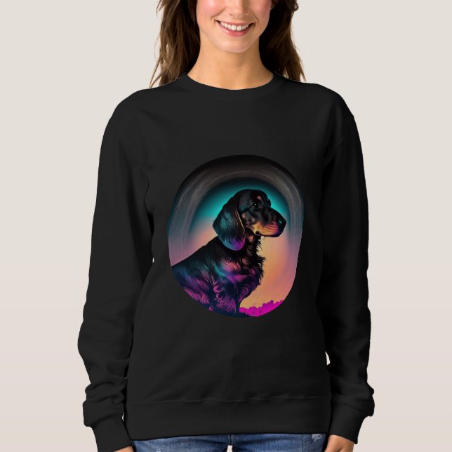 Dachshund Synthwave 80s Retrowave Aesthetic T Shirt (Framsida)