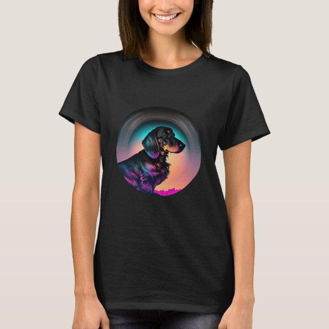 Dachshund Synthwave 80s Retrowave Aesthetic T Shirt (Framsida)