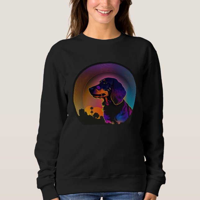 Dachshund Synthwave 80s Retrowave Aesthetic T Shirt (Framsida)