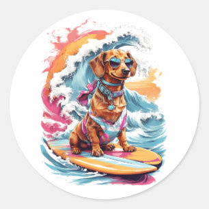 Dachshund T-shirt Design med Vatten Wave Stänk Runt Klistermärke