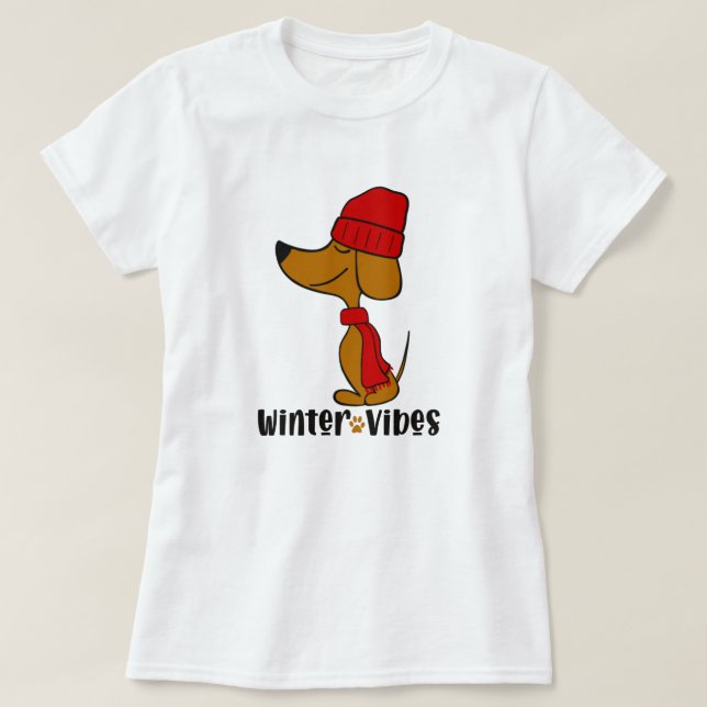 Dachshund T-shirt för vintervibbar (Design framsida)