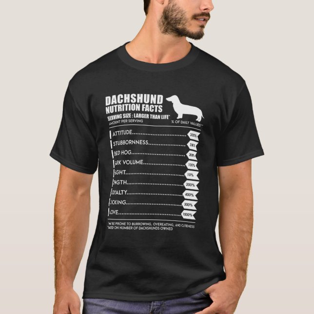 Dachshund T Shirt Långärmad Weiner Nutrition Fac (Framsida)