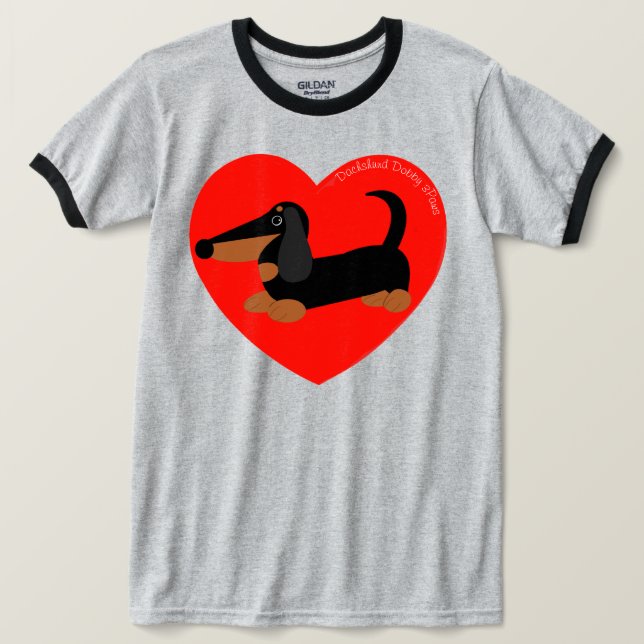 Dachshund T-SHIRT Red Heart (Design framsida)