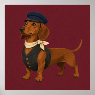 Dachshund Tågkonduktör som bär halsduk och uniform Poster