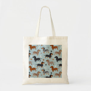 Dachshund Tassar och Bones Mönster Blue Tygkasse