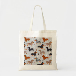 Dachshund Tassar och Bones Mönster Grått Tygkasse