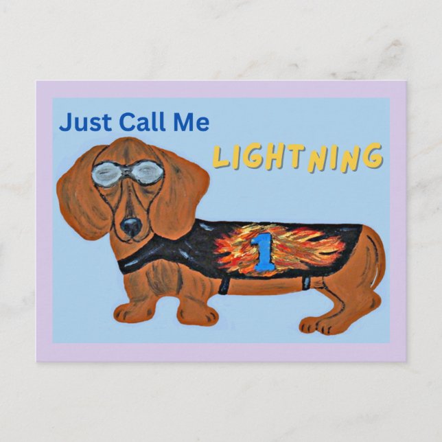 Dachshund tävlingshund KALLA MIG BARA BLIXTEN! Vykort (Framsida)