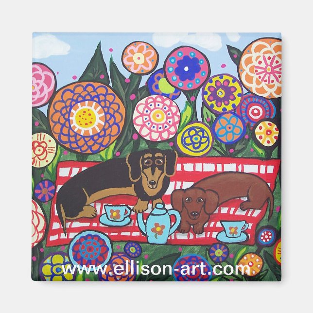 Dachshund Tea Time Magnet (Framsidan)