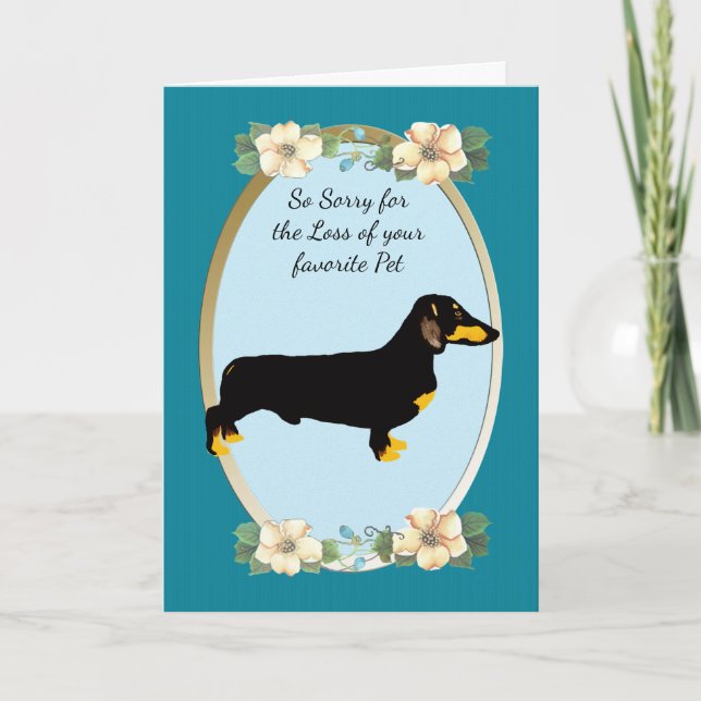 Dachshund Teal Blommigt Sympati eller bröstförlust Kort (Framsida)
