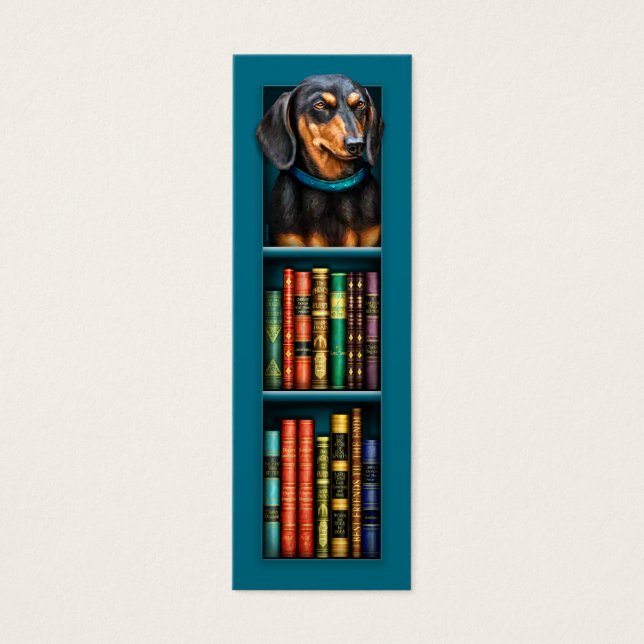 Dachshund Teal Bookmark Litet Visitkort (Framsidan)